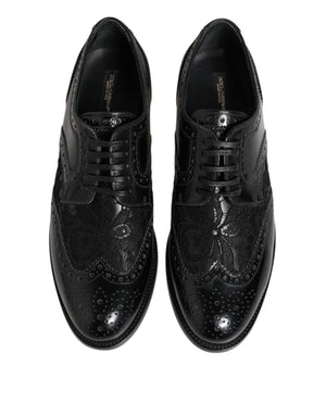 Dolce & Gabbana Black Leather Floral Lace Dress Formal  Shoes