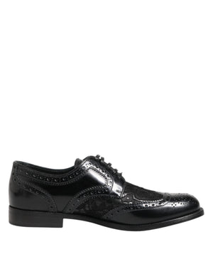 Dolce & Gabbana Black Leather Floral Lace Dress Formal  Shoes