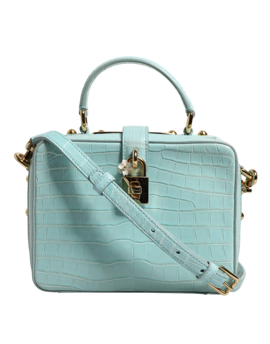 Dolce & Gabbana Mint Green Embossed Leather Padlock Shoulder Bag