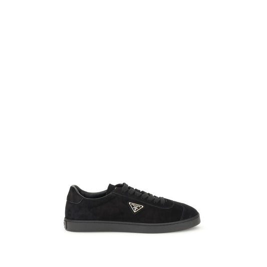 Prada Black Calf Leather Bos Taurus Low Top Sneakers