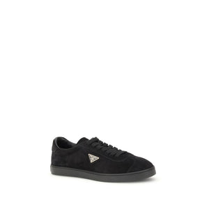 Prada Black Calf Leather Bos Taurus Low Top Sneakers