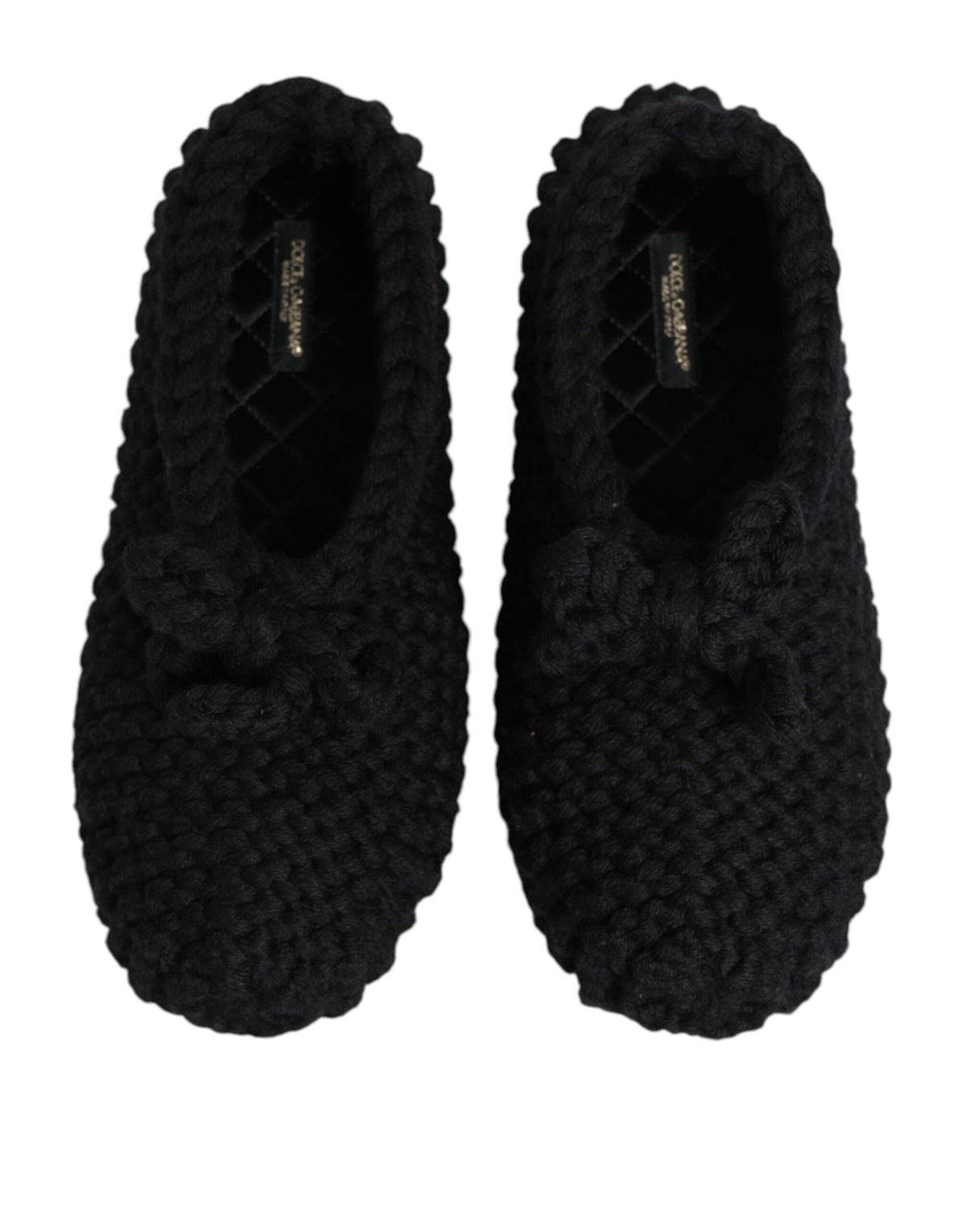 Dolce & Gabbana Black Wool Knit Slip On Ballerina Flats Shoes