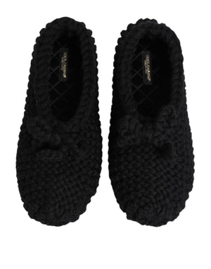 Dolce & Gabbana Black Wool Knit Slip On Ballerina Flats Shoes