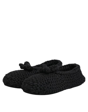 Dolce & Gabbana Black Wool Knit Slip On Ballerina Flats Shoes