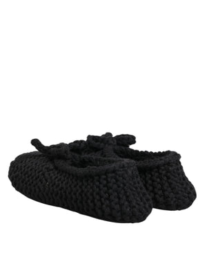 Dolce & Gabbana Black Wool Knit Slip On Ballerina Flats Shoes
