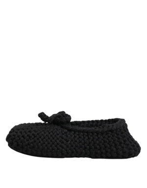 Dolce & Gabbana Black Wool Knit Slip On Ballerina Flats Shoes