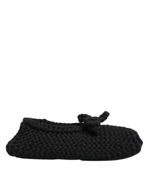 Dolce & Gabbana Black Wool Knit Slip On Ballerina Flats Shoes