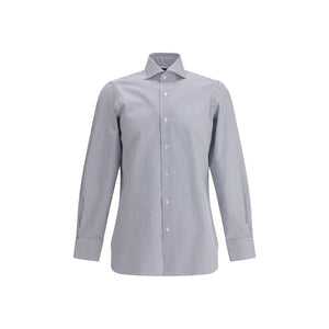 Finamore Blue Cotton Pattern Shirt