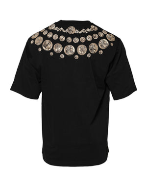 Dolce & Gabbana Black Coin Print Cotton Crew Neck T-shirt