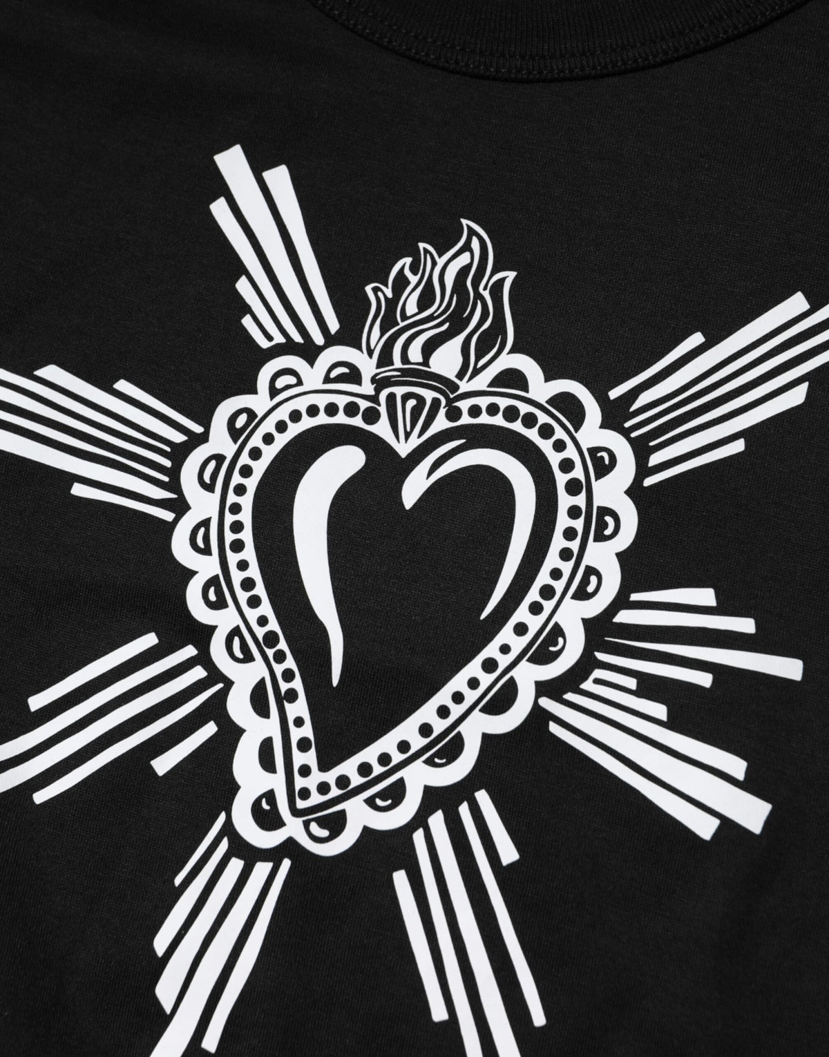 Dolce & Gabbana Black Sacred Heart Cotton Crew Neck T-shirt