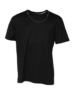 Dolce & Gabbana Black Chain Necklace Cotton Crewneck T-shirt