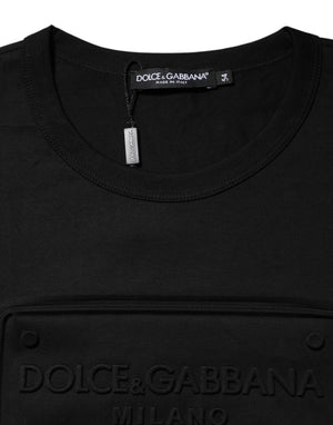 Dolce & Gabbana Black Embossed Logo Cotton Crew Neck T-shirt
