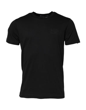 Dolce & Gabbana Black Logo Plaque Cotton Crew Neck T-shirt