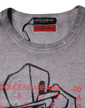 Dolce & Gabbana Gray Graphic Print Cotton Crew Neck T-shirt