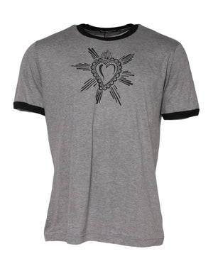 Dolce & Gabbana Gray Sacred Heart Cotton Crew Neck T-shirt