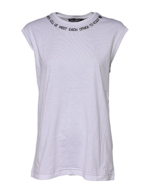 Dolce & Gabbana White Cotton Sleeveless Printed Tank T-shirt
