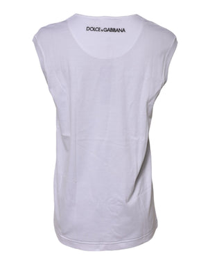 Dolce & Gabbana White Cotton Sleeveless Printed Tank T-shirt