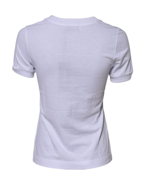 Dolce & Gabbana White Cotton DG Logo Embroidery Top T-shirt