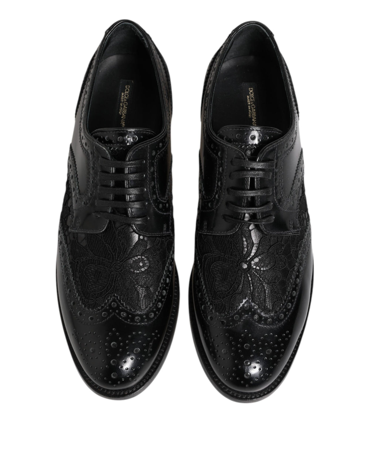 Dolce & Gabbana Black Leather Floral Lace Dress Formal Shoes