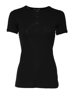 Dolce & Gabbana Black Cotton Henley Short Sleeves Top T-shirt