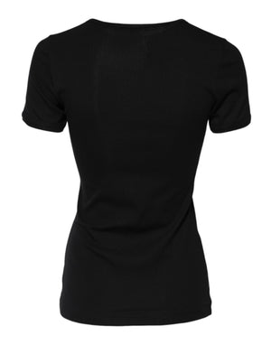 Dolce & Gabbana Black Cotton Henley Short Sleeves Top T-shirt