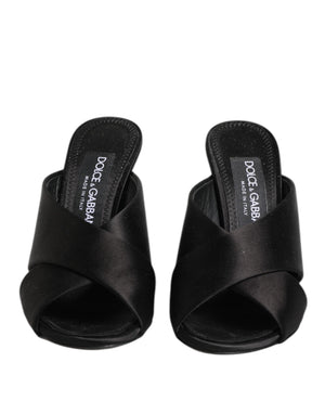 Dolce & Gabbana Black Logo KEIRA Satin Slides Sandals Shoes