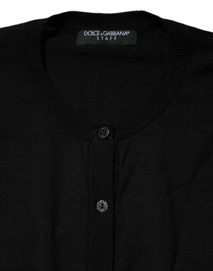 Dolce & Gabbana Black Wool Knit Round Neck Cardigan Sweater