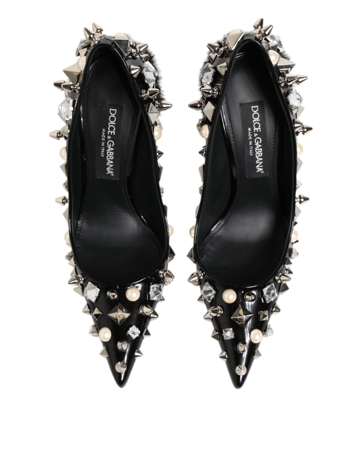 Dolce & Gabbana Black Crystals Studs Stiletto Pumps Shoes