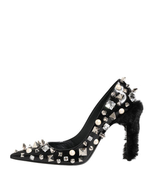 Dolce & Gabbana Black Crystals Studs Stiletto Pumps Shoes
