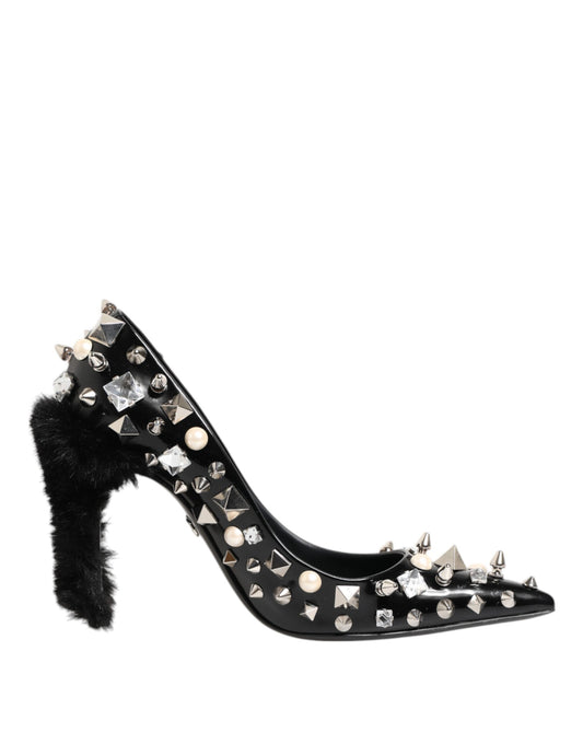 Dolce & Gabbana Black Crystals Studs Stiletto Pumps Shoes