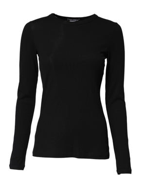 Dolce & Gabbana Black Cotton Knit Round Neck Long Sleeves T-shirt