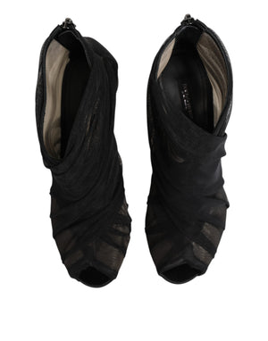 Dolce & Gabbana Black Mesh Stiletto Heels Ankle Boots Shoes