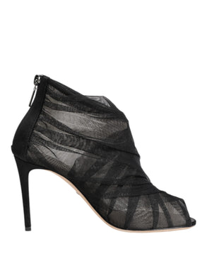 Dolce & Gabbana Black Mesh Stiletto Heels Ankle Boots Shoes