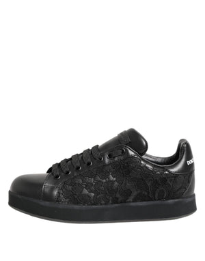 Dolce & Gabbana Black Floral Lace Low Top Sneakers Shoes