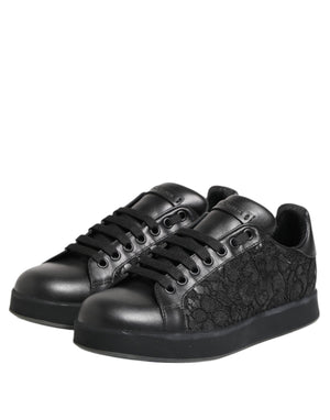 Dolce & Gabbana Black Floral Lace Low Top Sneakers Shoes
