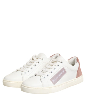 Dolce & Gabbana White Pink Leather Low Top Sneakers Shoes