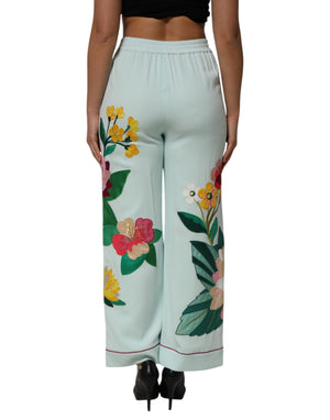Dolce & Gabbana Green Floral Garterized Straight Pajama Pants