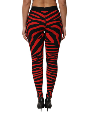 Dolce & Gabbana Black Red Nylon Logo Waisted Leggings Pants