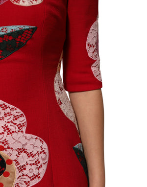 Dolce & Gabbana Red Lace Floral Applique A-line Mini Dress