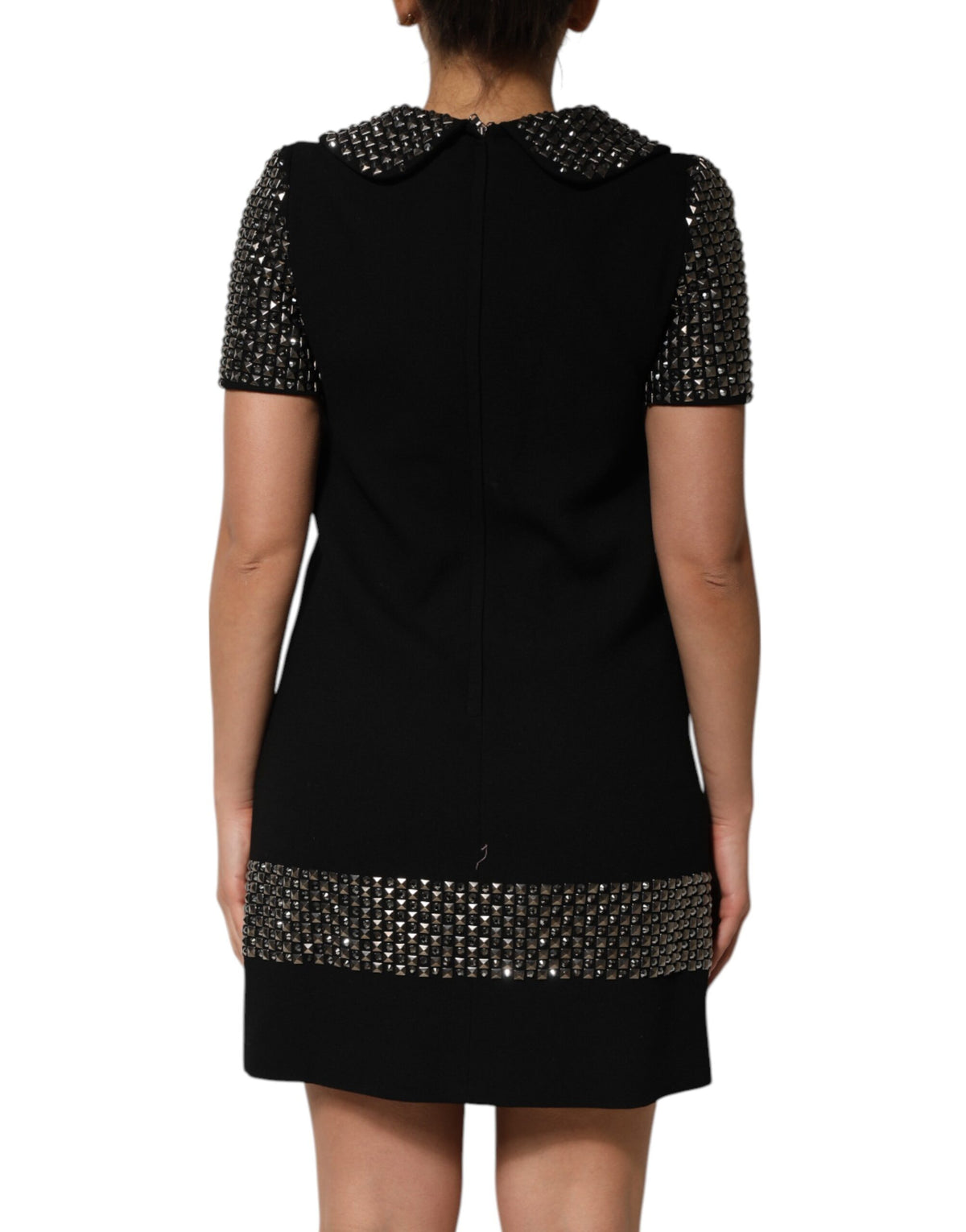 Dolce & Gabbana Black Crystal Embellished Collared Mini Dress