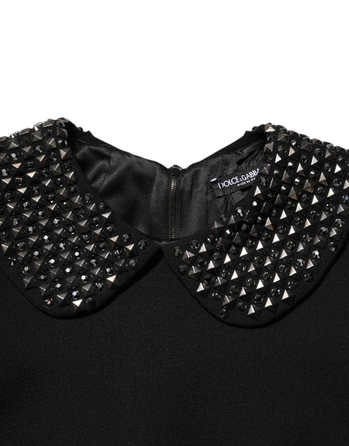 Dolce & Gabbana Black Crystal Embellished Collared Mini Dress
