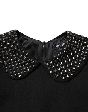 Dolce & Gabbana Black Crystal Embellished Collared Mini Dress