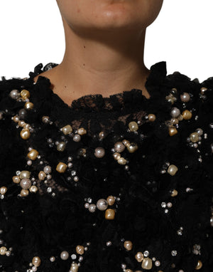 Dolce & Gabbana Black Viscose Pearl Embellishment Shift Dress