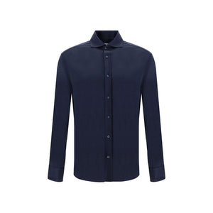 Brunello Cucinelli Blue Silk Shirt