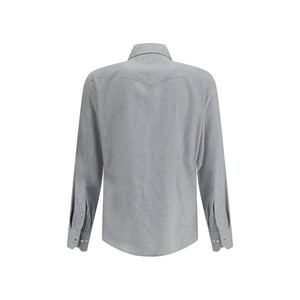 Brunello Cucinelli Gray Cotton Pattern Shirt