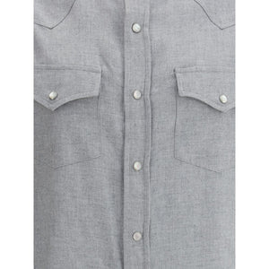 Brunello Cucinelli Gray Cotton Pattern Shirt