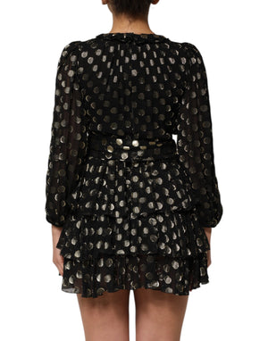 Dolce & Gabbana Black Gold Polka Dot Silk Brocade Mini Dress