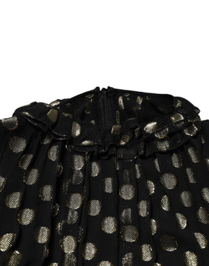 Dolce & Gabbana Black Gold Polka Dot Silk Brocade Mini Dress