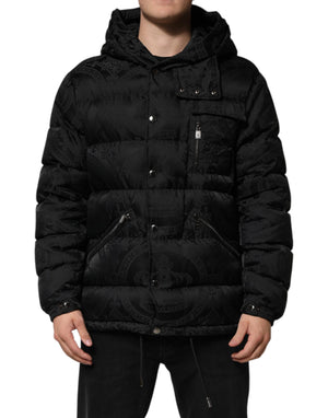 Dolce & Gabbana Black Jacquard Quilted Puffer Hooded Jacket