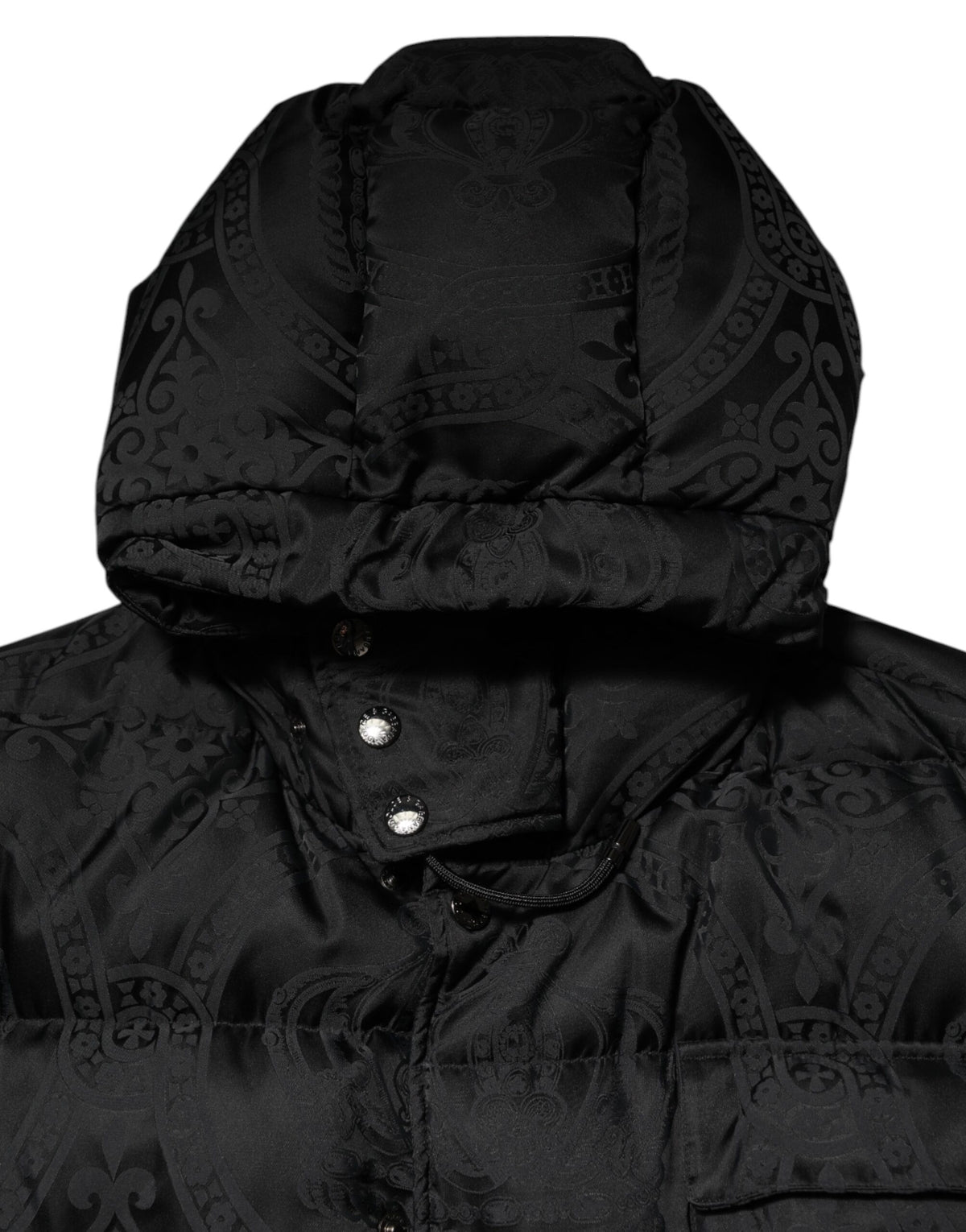 Dolce & Gabbana Black Jacquard Quilted Puffer Hooded Jacket